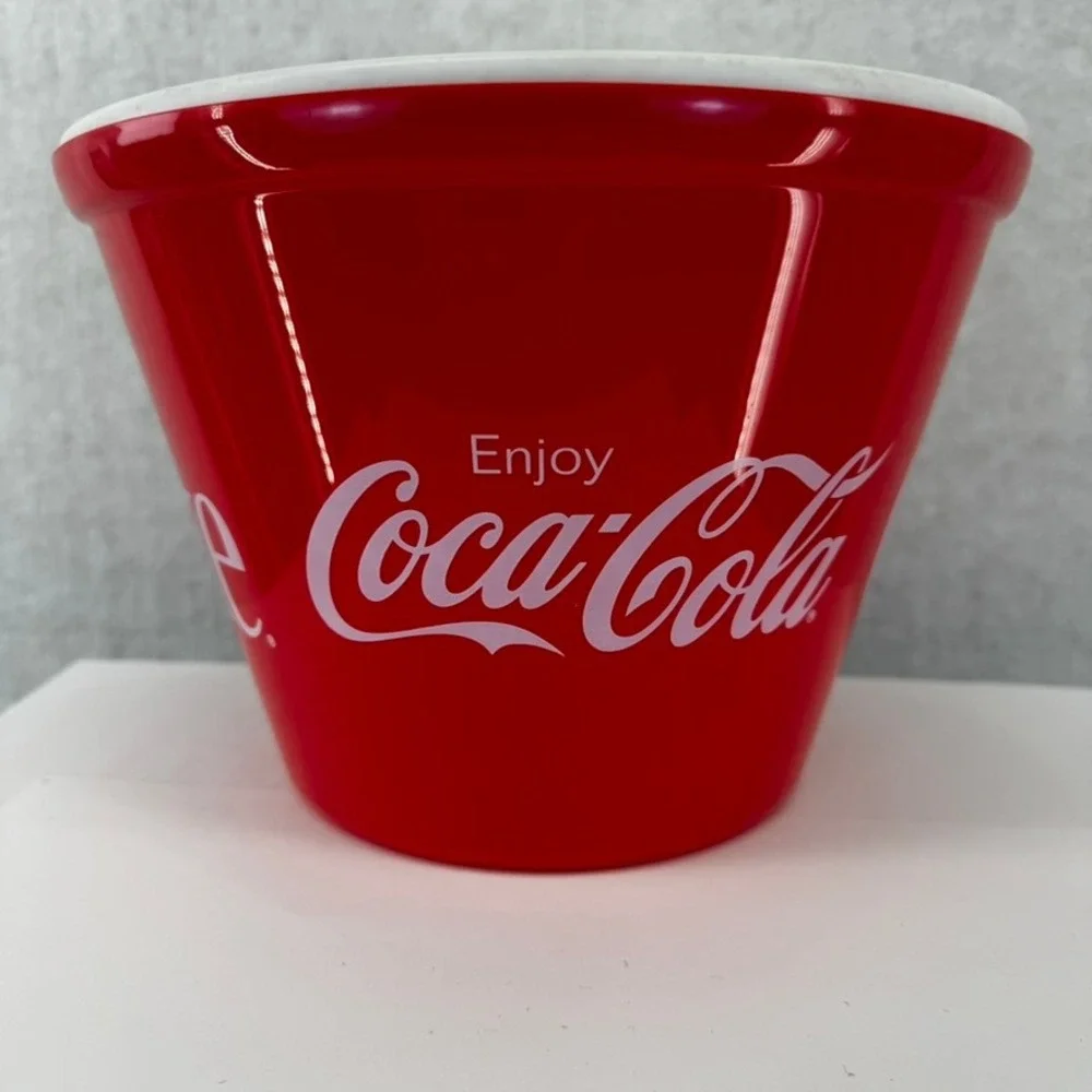 Vtg Coca-Cola Plastic Popcorn Beverage Bucket Red White Enjoy Coke Snack Bowl